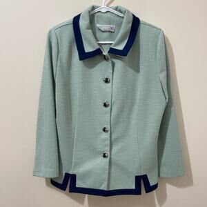 Vintage Pablo Collection Mint Green W/ Navy Detail Blazer Jacket Size Medium